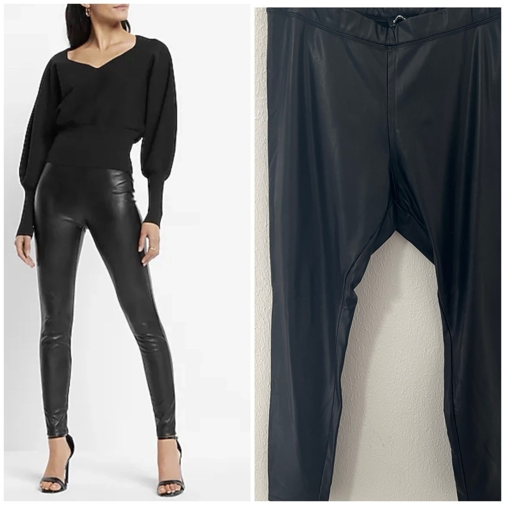 Express Women’s Size Large Black High Waist Faux Leather Leggings Spandex EUC